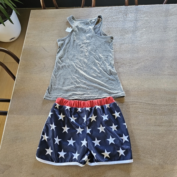 Girls French bulldog All American patriotic shirt shorts set sz 14 - Picture 6 of 6